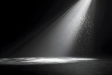 Fototapeta premium Dramatic Spotlight Beam Illuminating Floating Dust Particles Dark Theatre Atmospheric Lighting Ray Graphic Design Asset