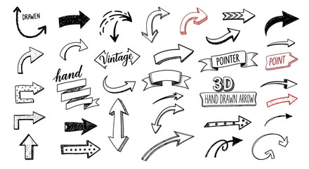 Obraz premium Elegant arrows set for business plan, presentation and education. Sign, Symbol, Hand drawn arrow paint brush design. grunge texture paint brush design. 