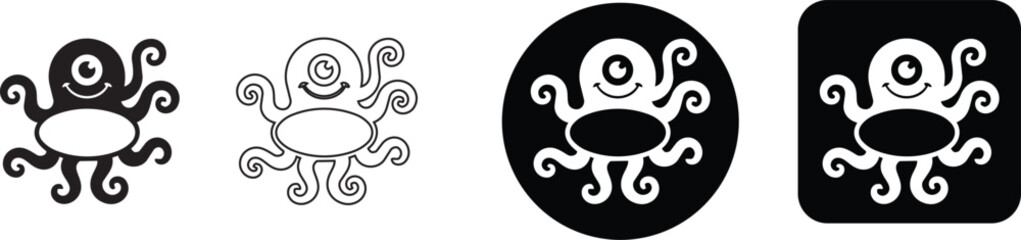 Cute cartoon round octopus alien monster icon set with one smiling eye © Nusrat