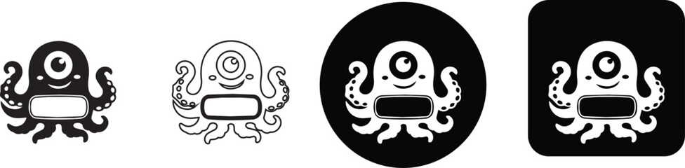 Cute cartoon octopus monster icon set with single eye and tentacles © Nusrat