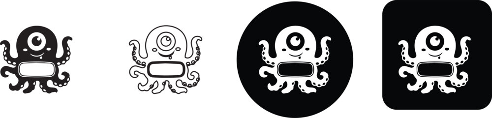 Smirking one eyed cartoon octopus alien creature character design vector icon set © Nusrat