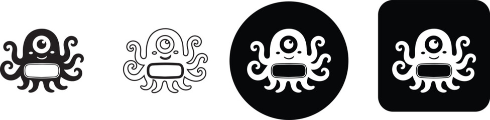 Friendly one eyed cartoon octopus monster character vector illustration graphic icon set © Nusrat