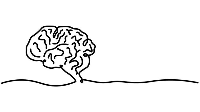 Human brain animation of one line drawing symbol sign illustration design. single line hand-drawn full length motion. isolated continuous one line art monoline black color on white background bg