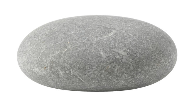 Smooth, round grey river pebble isolated on a clean white background