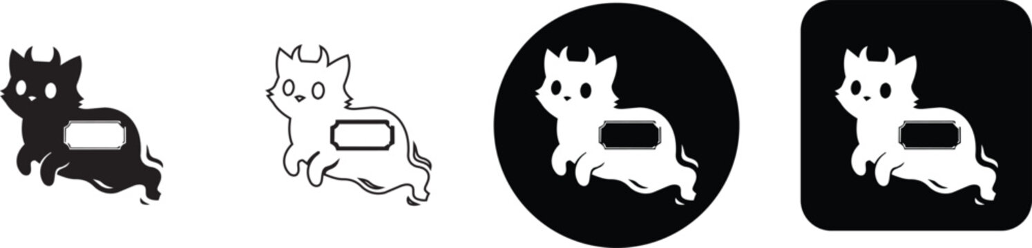 Spooky and cute floating ghost cat with horns vector illustration icon set