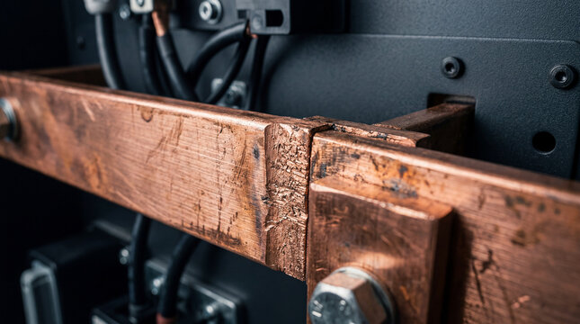 Industrial heart of power, where sturdy copper busbars connect vital electrical conduits