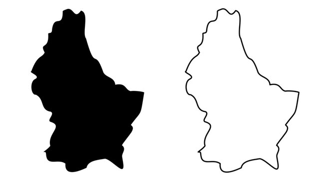 Luxembourg map, editable stroke. Simplified outline of Luxembourg with black fill and thin line