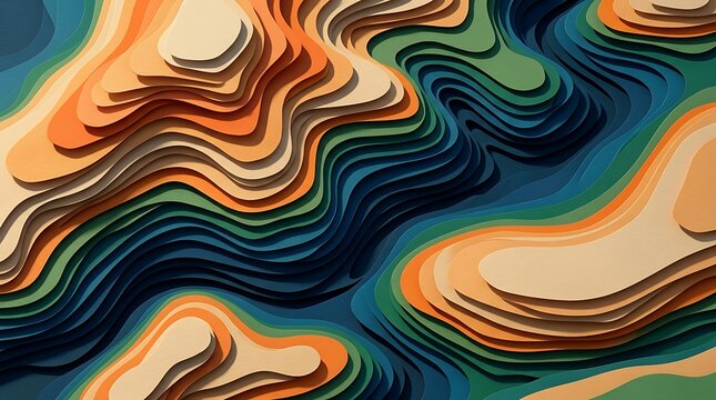 Abstract colorful 3d layered topographic wave pattern