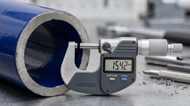 Inspecci&oacute;n de control de calidad medici&oacute;n de precisi&oacute;n de tubo met&aacute;lico industrial