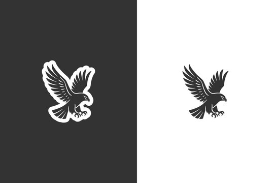 A high contrast eagle logo design shown on dark and light backgrounds, emphasizing strength and freedom in branding