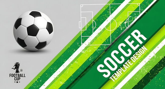 Soccer ball on abstract green geometric field background template design with football template background geometric abstract athletic training tournament championship professional