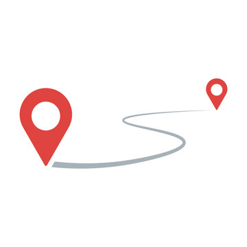 Red map pin location icons with winding gray route line