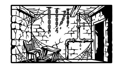 Obraz premium Abandoned room with cobwebs and chains.