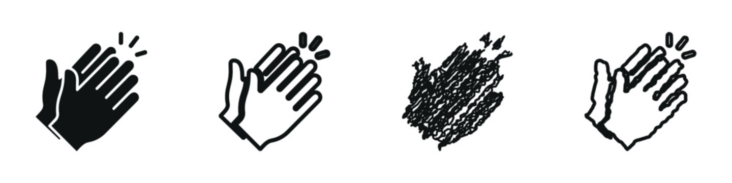 Set of clapping hands icons in various artistic styles for applause and approval
