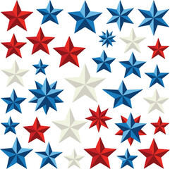 Obraz premium Patriotic 3D Stars Set Red White and Blue Vector Art for Independence Day and American Celebrations
