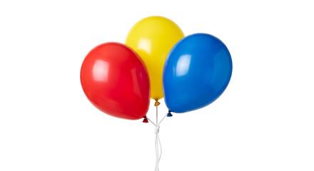 Three colorful balloons tied together with white string on a white background © Sapphire