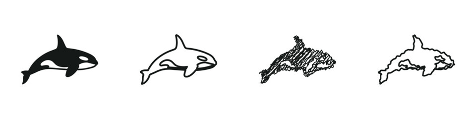 Orca whale illustration in various artistic styles on a white background © 7Author