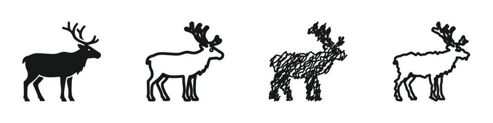 Collection of reindeer icons and illustrations in various styles © 7Author