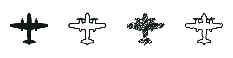 Collection of four airplane icons in different styles and outlines © 7Author