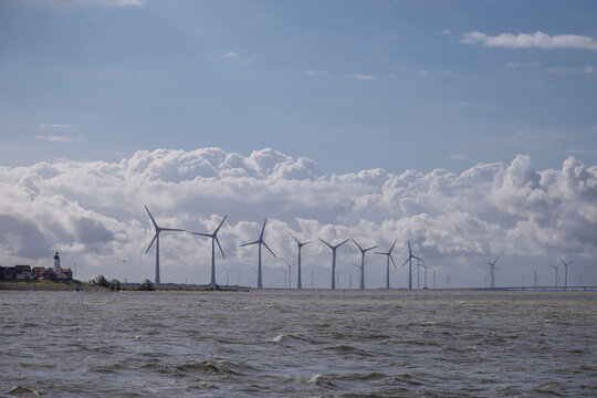 Wind turbines in IJsselmeer near Urk, Netherlands