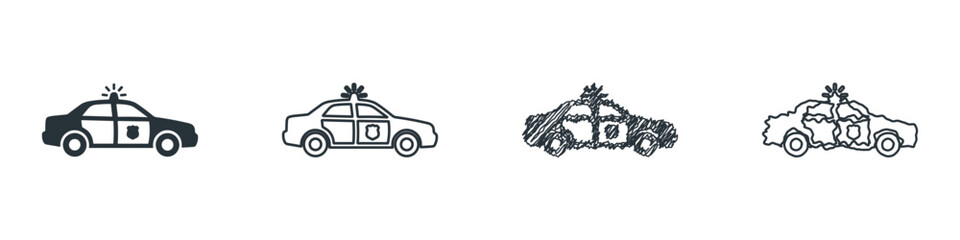 Collection of police car icons in various styles from solid to sketched © 7Author