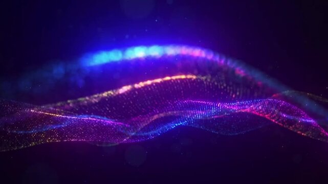 A wave of digital particles that moves dynamically and flows smoothly.