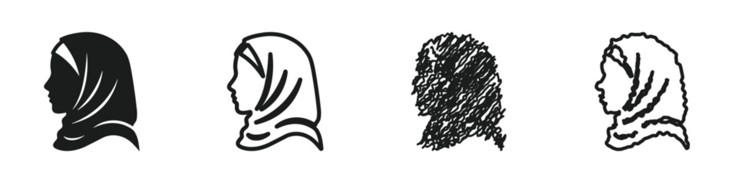 Collection of diverse hijab silhouette icons representing women in profile