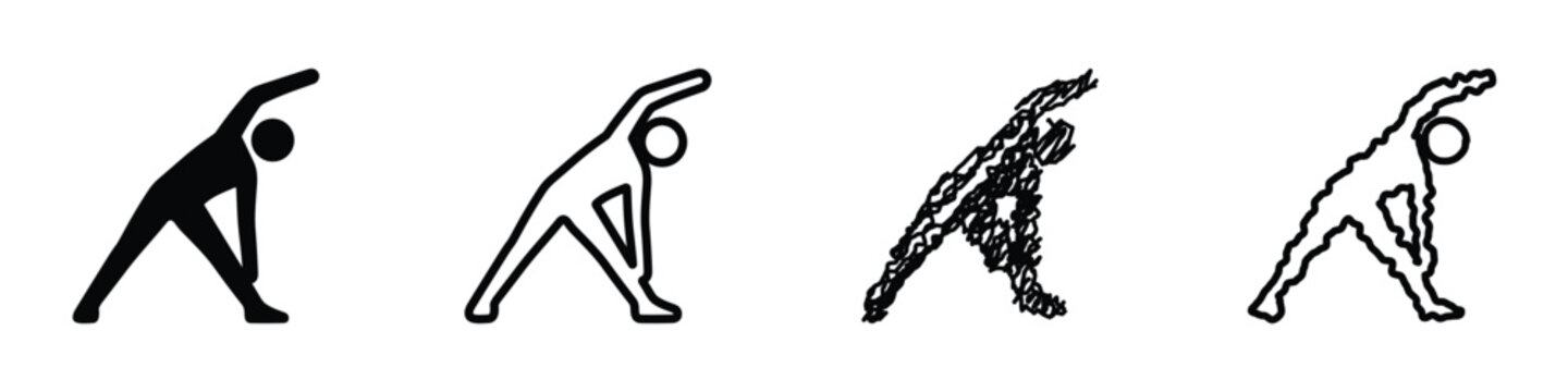 Set of four yoga poses showing a person stretching in triangle pose