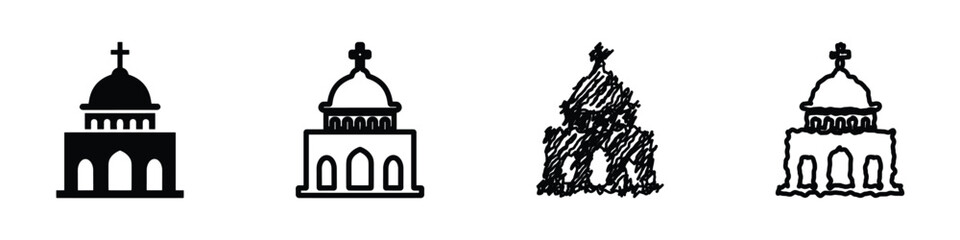 Collection of church building icons with crosses on domes © 7Author