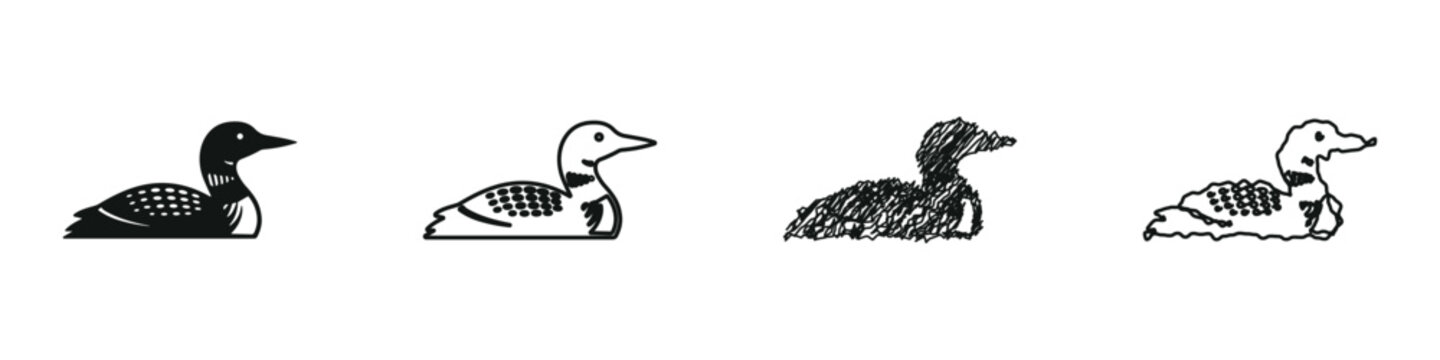Collection of four loon illustrations in various artistic styles