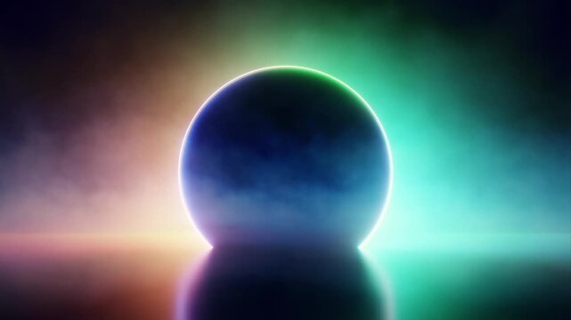 Glowing sphere shape with smoke over changing neon glow