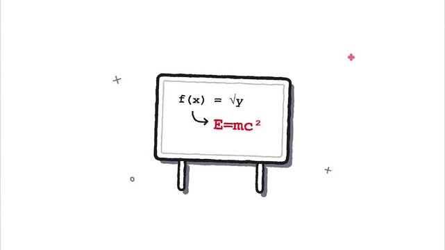 Scientific Whiteboard displaying Math and Physics Formulas with Einstein Relativity E equals mc squared Minimalist Hand Drawn Animation for Education Learning