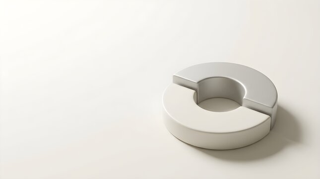Minimalist 3D Donut Chart Divided into Two Equal Halves on White Background