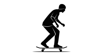 Fototapeta premium Minimalist silhouette illustration of a young person riding a skateboard.
