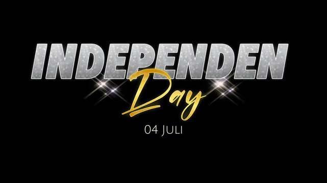 Sparkling metallic typography design for a significant national event, featuring bold silver and elegant golden script, perfect for festive seasonal celebrations of unity and freedom