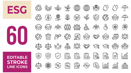 ESG icon set. Environmental, Social, and Governance icon collection. Editable line icons. Vector illustration.  © Asma 