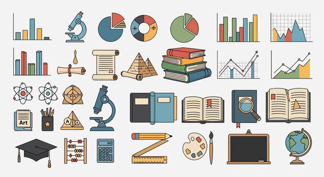 Education icons and learning symbols.
