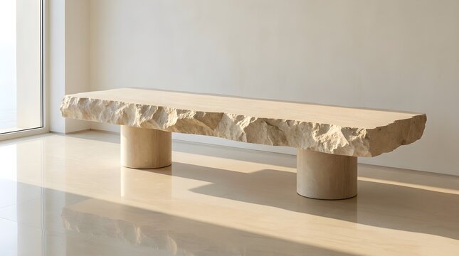 Modern Stone Bench with Cylindrical Supports in Minimalist Interior