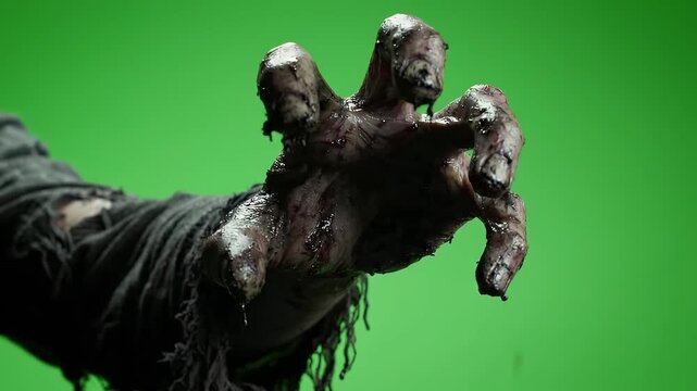 Zombie Hand Rising from Ground on Green Screen Horror Halloween Footage