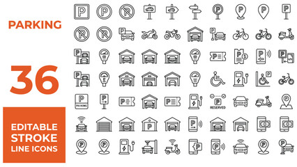 Parking icon set. Editable line icons. Vector illustration.  © Asma 
