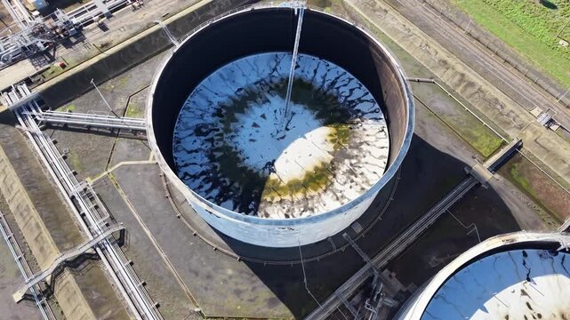 Aerial view of wastewater treatment plant clarifier tank
