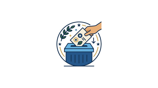 Hand casting vote into ballot box, election concept illustration
