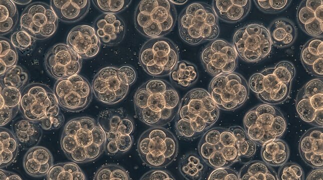 Seamless pattern of microscopic cells embryo development and division background