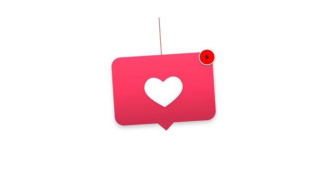 Clean 2D and 3D motion graphic loops of vibrant heart notification bubbles with alert counters. Ideal for mobile app interface mockups, romantic marketing promos, and web design assets