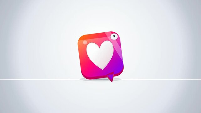 Clean 2D and 3D motion graphic loops of vibrant heart notification bubbles with alert counters. Ideal for mobile app interface mockups, romantic marketing promos, and web design assets
