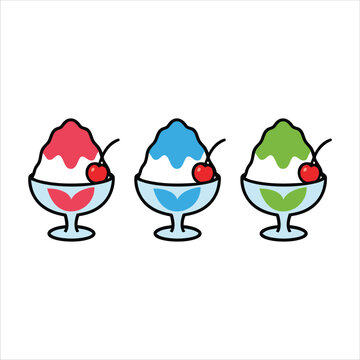 Funny Ice Cream Cartoon Illustration of Sweet Dessert Cup with Fruit, Strawberry, Cherry, and Chocolate on White Background, Summer Happy Vector