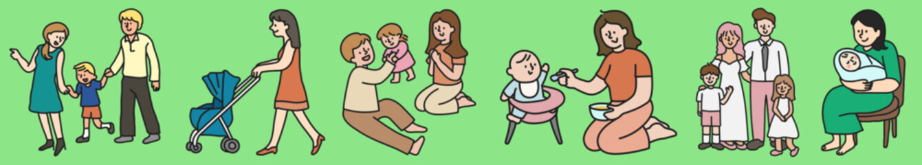 Obraz premium Colorful vector of diverse women, men and children posing in a friendly group