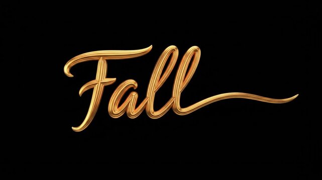 3D gold cursive Fall text on black background.