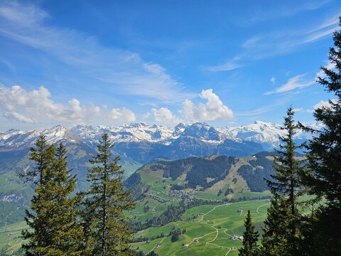 mountain landscape with blue sky in stans, switzerland