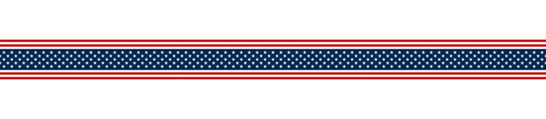 Fototapeta premium Ribbon with American national flag pattern. Horizontal band with elements of the national flag of the United States of America. Can be seamlessly expanded to the left and to the right side. Vector